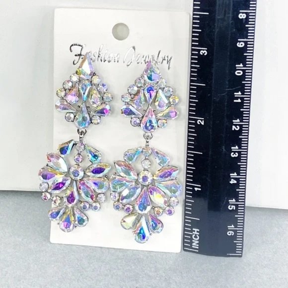 AB Crystal Bridal Pageant Formal Chandelier Earrings Bridal Prom Pageant - Picture 6 of 9